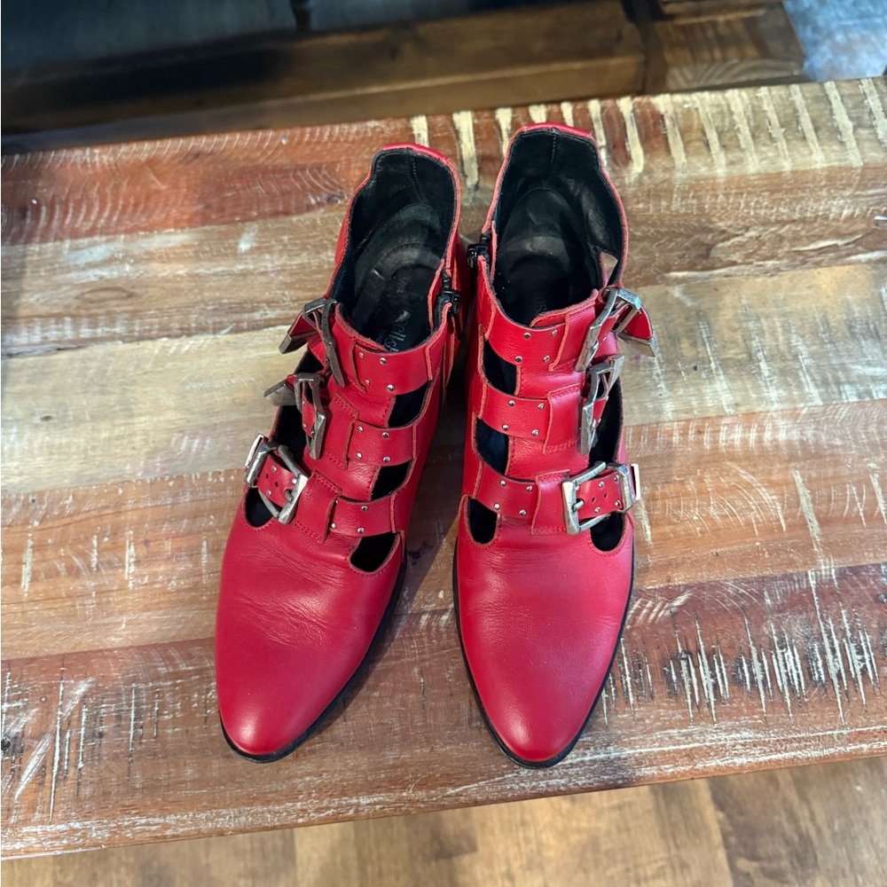 Chic Red Buckle Ankle Boots for Women